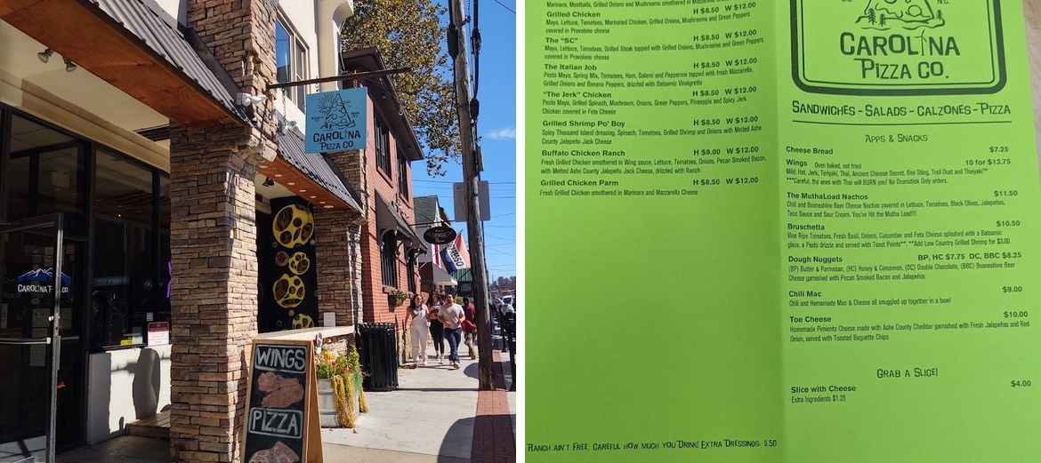 Carolina Pizza Co. Boone Menu