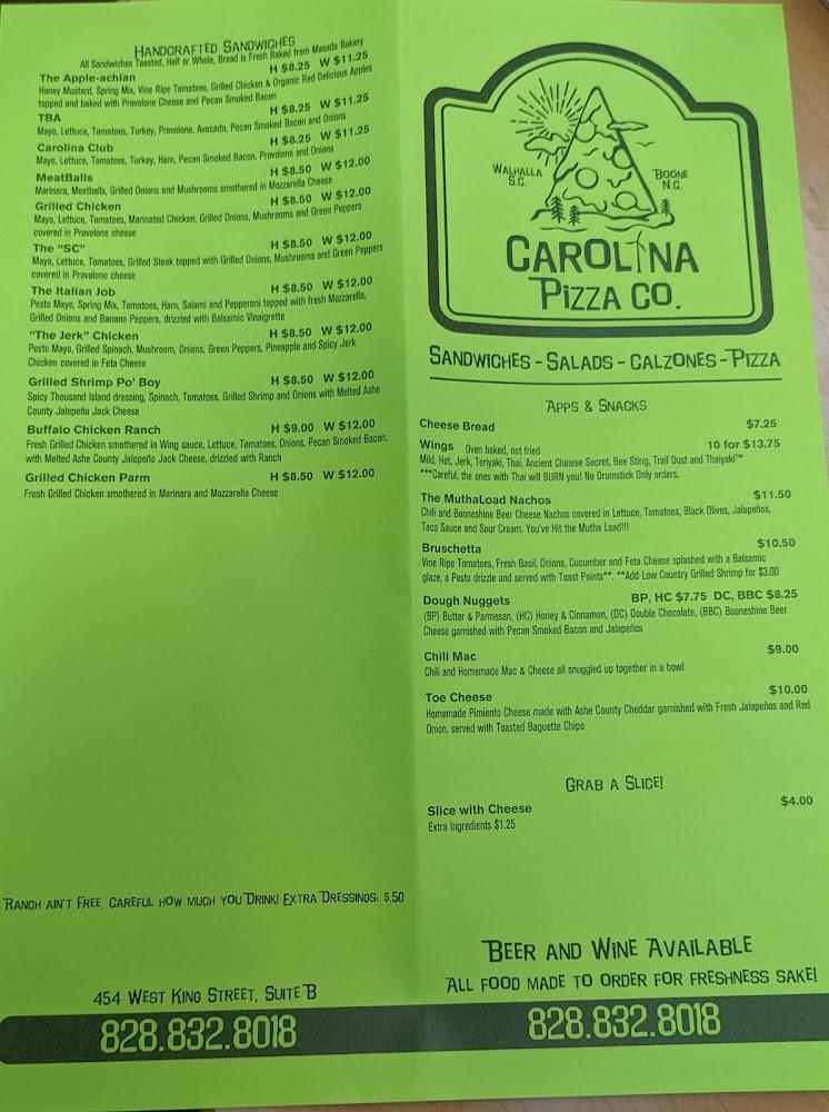 Carolina Pizza Co. Boone Menu image 1